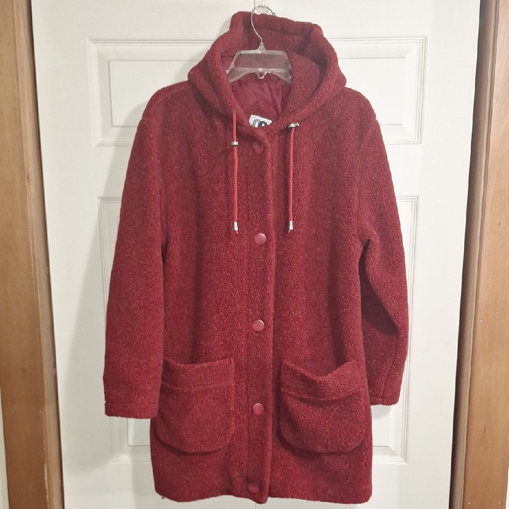 Vintage CS Signature Button Up Teddy Jacket - Hood - Red - Med